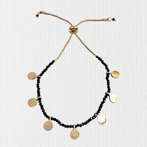 Chic Gold Coin and Black Beads Adjustable Bracelet NWOT‎ BohoChic